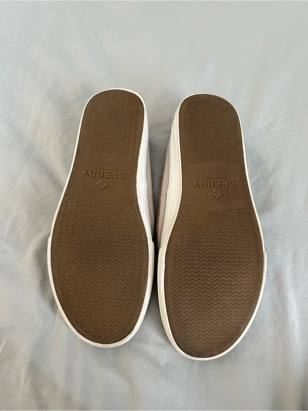 Sperry Two-Tone Beige Canvas and Brown Leather Boat Shoes